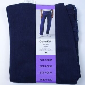 Calvin Klein Men Jeans 30x29 Dark Wash Straight Fit Vintage CK Navy Stretch NWT